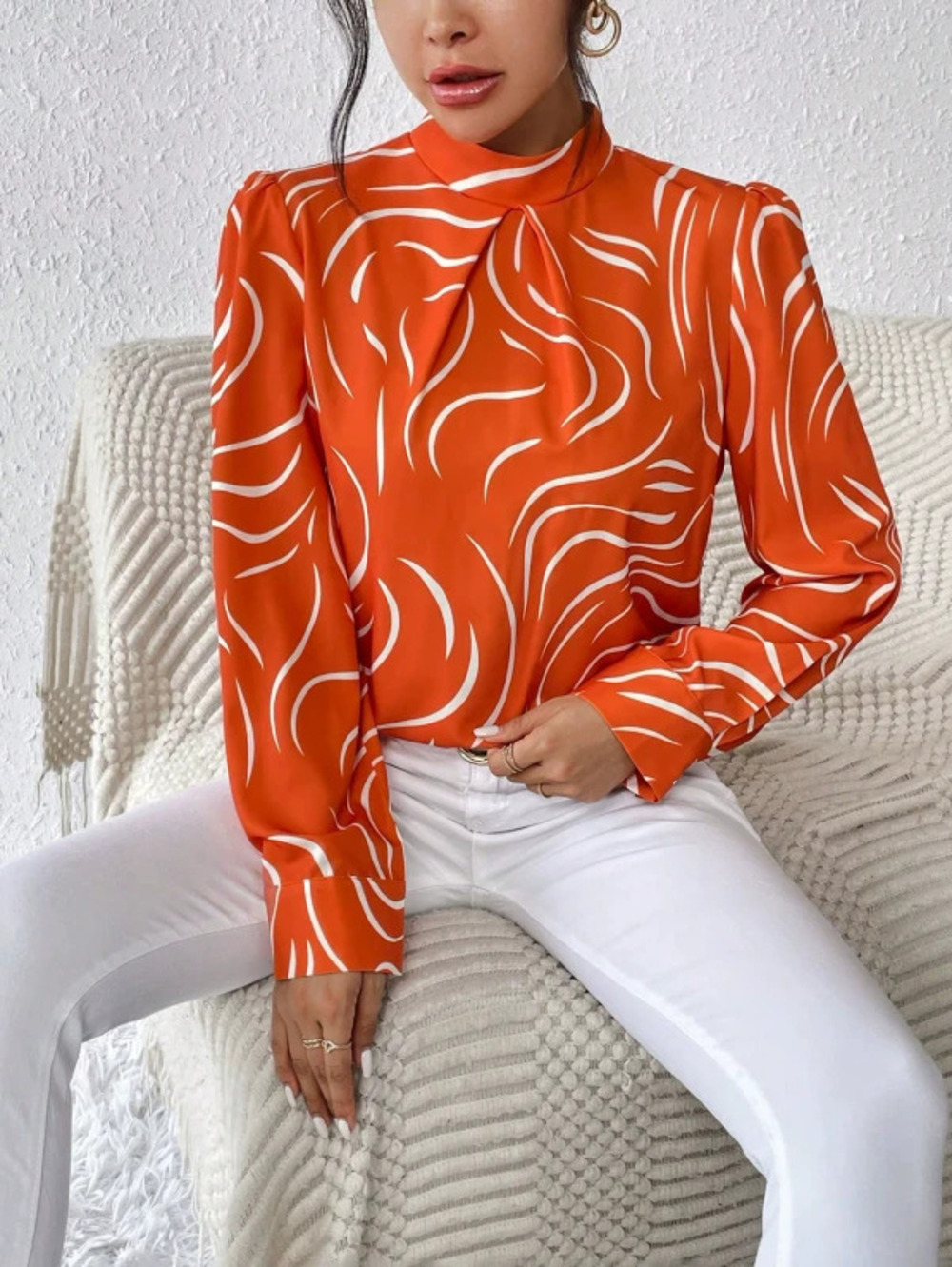ZARA Womens French Print Long Sleeve Shirt Spring Fall